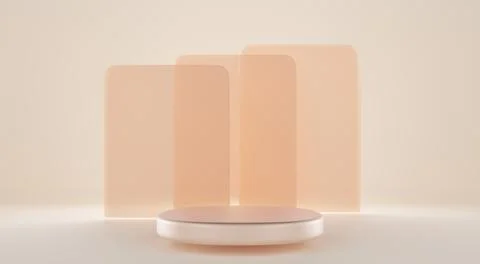 Round podium on background transparent rectangle geometric figures. Empty beige Illustrazione stock