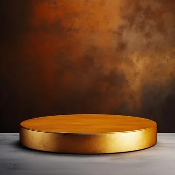 Round podium, Empty Gold wall Gold background for product presentation. Illustrazione stock