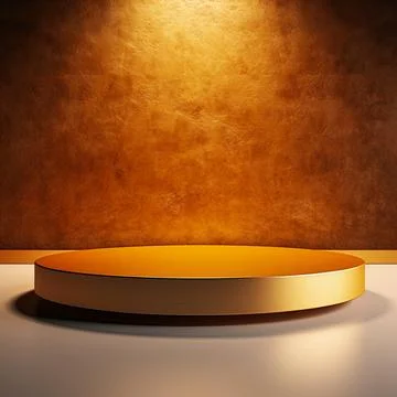 Round podium, Empty Gold wall Gold background for product presentation. Illustrazione stock