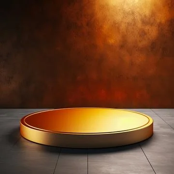 Round podium, Empty Gold wall Gold background for product presentation. Illustrazione stock