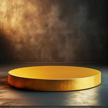 Round podium, Empty Gold wall Gold background for product presentation. Illustrazione stock