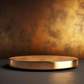 Round podium, Empty Gold wall Gold background for product presentation. Illustrazione stock