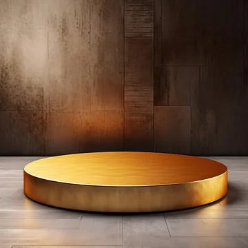 Round podium, Empty Gold wall Gold background for product presentation. Illustrazione stock