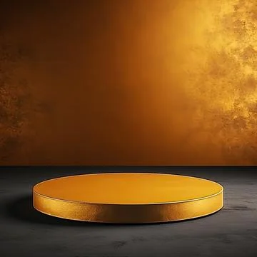 Round podium, Empty Gold wall Gold background for product presentation. Illustrazione stock
