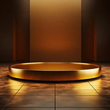 Round podium, Empty Gold wall Gold background for product presentation. Illustrazione stock