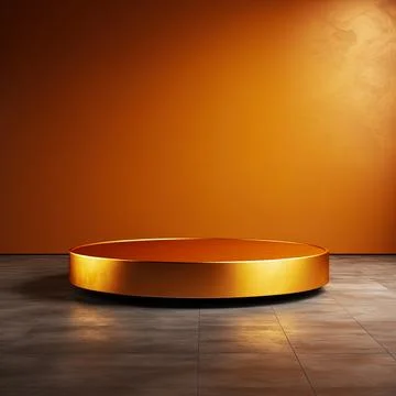 Round podium, Empty Gold wall Gold background for product presentation. Illustrazione stock