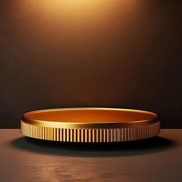 Round podium, Empty Gold wall Gold background for product presentation. Illustrazione stock