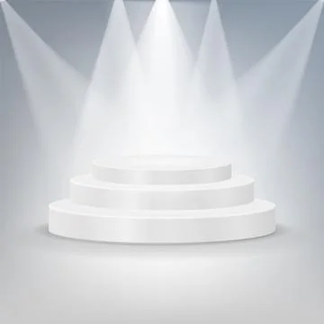 Round podium illuminated by searchlights. Vector illustration. Stock Illustration