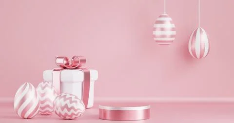 Round podium pedestal with Easter eggs and a gift box Stock Illustration