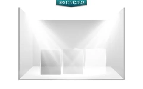 Round podium, pedestal or platform illuminated by spotlights on white background Stock Illustration