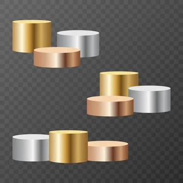 Round podium stand. Realistic empty platform.for three winning places. bron.. Stock Illustration