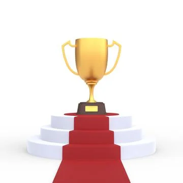 Round podium with trophy cup and  red carpet isolated on white background Stock Illustration