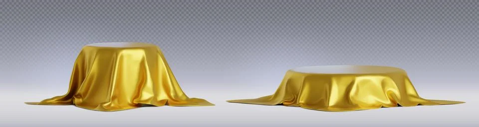 Round podium under golden satin drapery. Stock Illustration