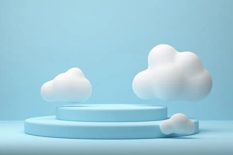 A round podium with white clouds on a blue background Stock Illustration