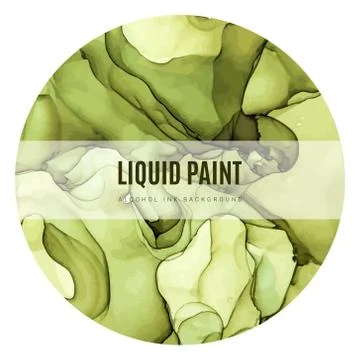 Round poster, wet ink background, green tints Stock Illustration