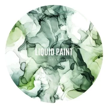 Round poster, wet ink background, green tints Stock Illustration