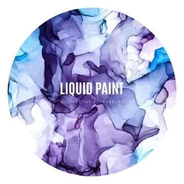 Round poster, wet ink background, blue and violet Stock Illustration