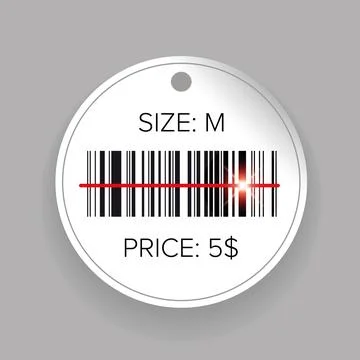 Round price tag with barcode Illustrazione stock