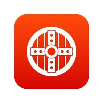 Round protective shield icon digital red Illustration