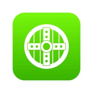 Round protective shield icon digital green Illustration