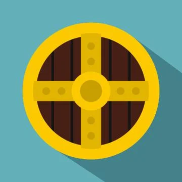 Round protective shield icon, flat style Illustration