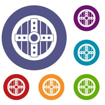 Round protective shield icons set Illustration