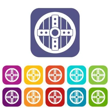 Round protective shield icons set Illustration