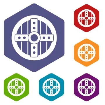 Round protective shield icons set Illustration