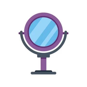 Round purple makeup mirror standing on a table Stock Illustration