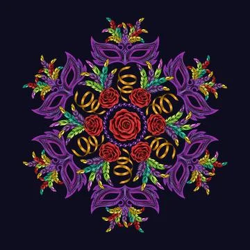 Round purple pattern like mandala for Carnival decoration Stock Illustration
