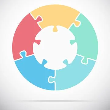 Round puzzle, white base with 5 options Illustrazione stock