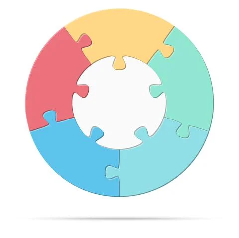 Round puzzle, white base with 5 options Illustrazione stock