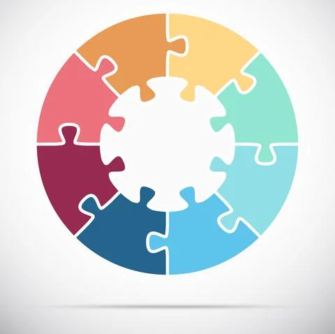 Round puzzle, white base with 8 options Stock Illustration