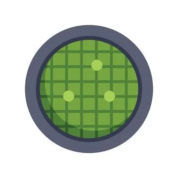 Round radar showing three blips on green screen displaying grid Stock Illustration
