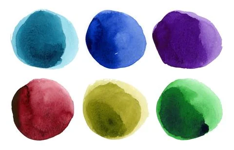 Round rainbow watercolor frames set, circle shape form isolated on white back Stock Illustration