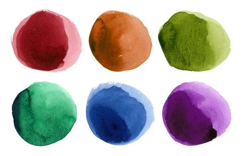 Round rainbow watercolor frames set, circle shape form isolated on white back Stock Illustration