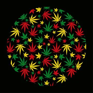 Round rasta pattern background. Circle reggae jamaican ornament. Marijuana leaf Stock Illustration