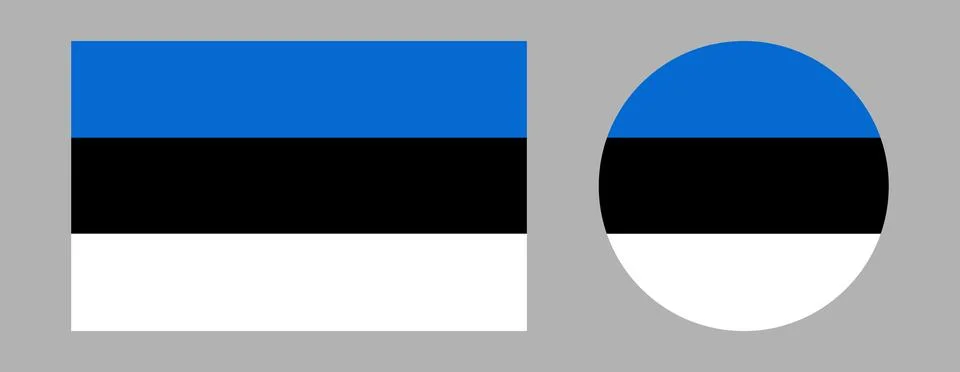 Round, rectangular flag of Estonia set. Circular flag symbol. Flag circle Stock Illustration