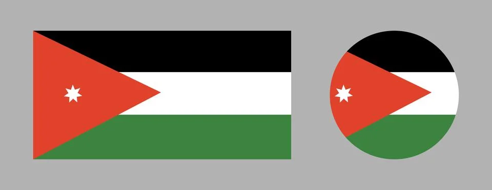 Round, rectangular flag of Jordan. Jordan flag circle, rectangle icons set. Flag Stock Illustration