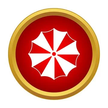 Round red and white umbrella symbol button design Illustrazione stock
