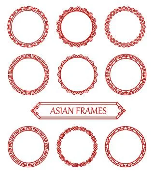 Round red asian frames, decorative embellishment Stock Illustration