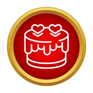 Round red button featuring a heart decorated cake Illustrazione stock