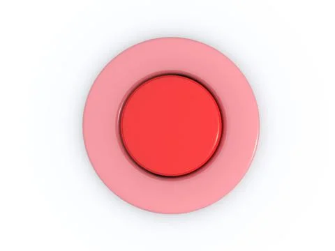 Round red button isolated on white background. 3D icon Stock Illustration
