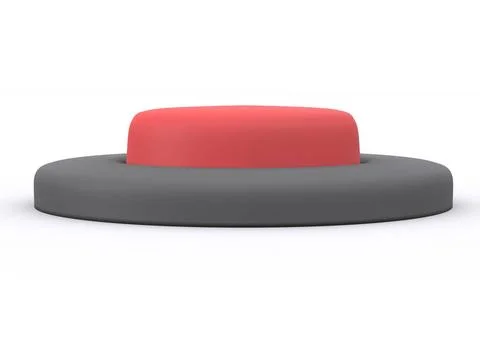 Round red button isolated on white background. 3D icon round red button is... Stock Photos