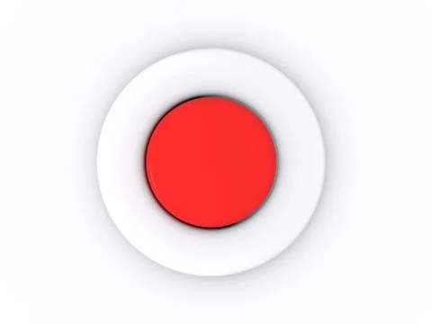 Round red button isolated on white background. 3D icon round red button is... Stock Photos
