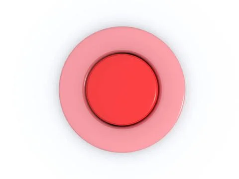 Round red button isolated on white background. 3D icon round red button is... Stock Photos