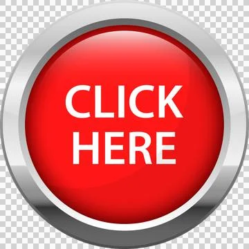 A round, red button with the words 'CLICK HERE' in white, surrounded by a s.. Stock Illustration