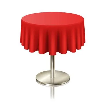 Round red clean table, restaurant round table with red tablecloth isolated Stock Illustration