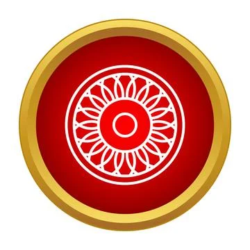 Round red decorative button with floral pattern Stock Illustration