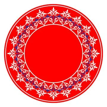 Round red frame with arabesques on white background. Oriental plate  Stock Illustration